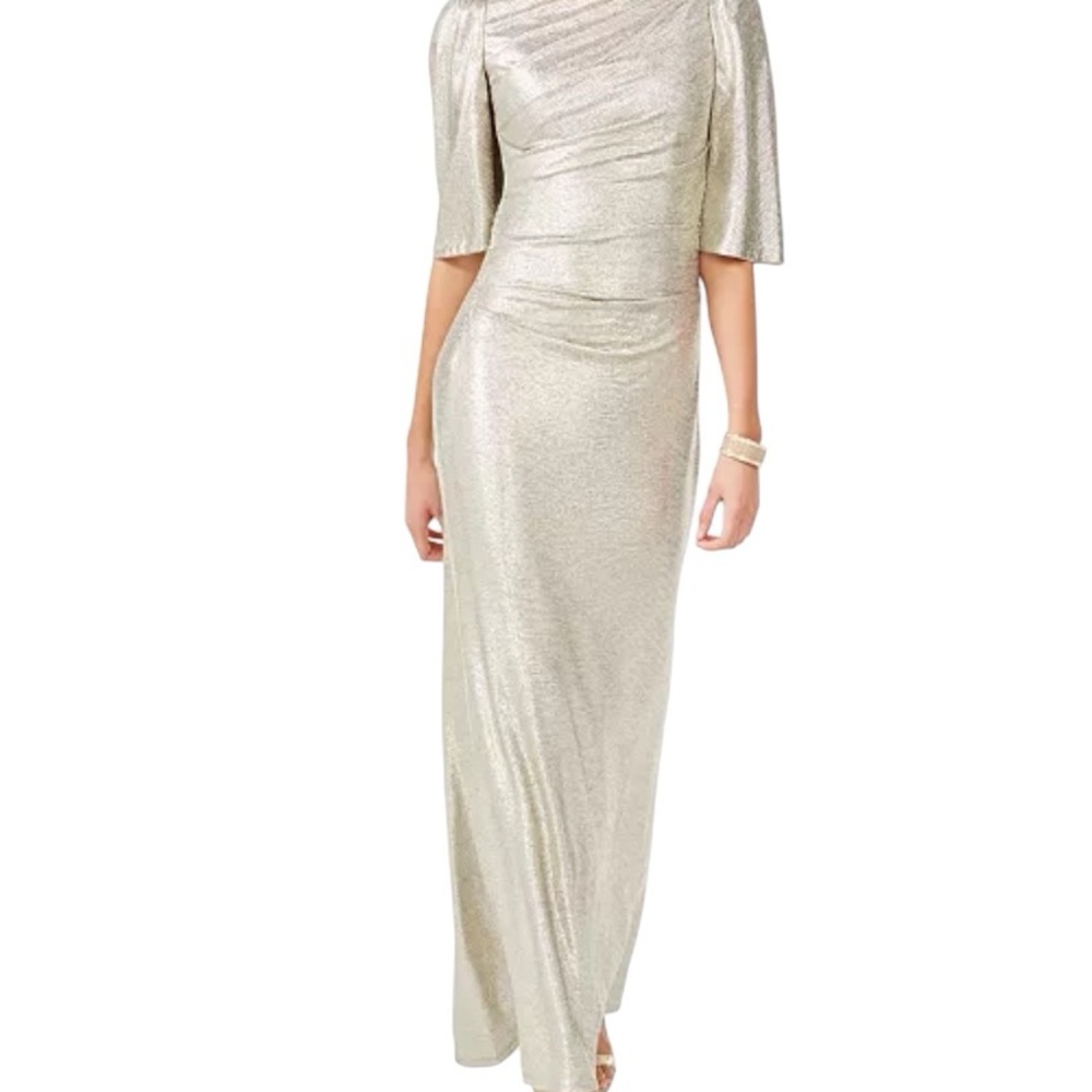 Eliza J. Gold Cape Dress (worn once)